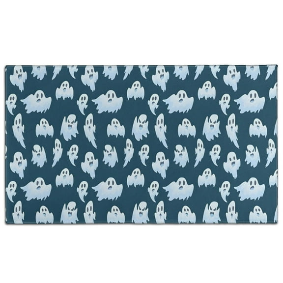 Dark Blue Halloween Ghosts Door Rugs,Washable Non Slip Door Mats Indoor,Decorative Door Mats,Entry Mat Indoor for Entrance,Bedroom,Kitchen,Bathroom,17"x30"