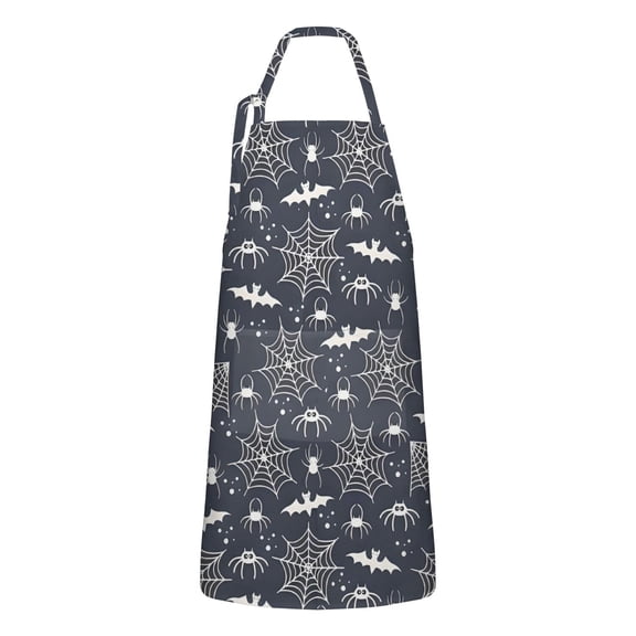 Dark Blue Halloween Spider Webs Bats Spiders Apron-Garden Aprons for Women with Pockets-Cotton Linen Waterproof Kitchen Cooking Gardening Aprons Adjustable for Kitchen,Cooking,BBQ and Salon 32"x27"