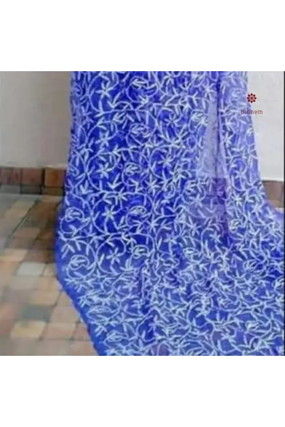 Dark Blue Hand Embroidered Chikankari Saree