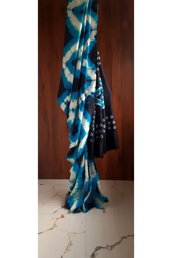 Dark Blue Hand Tie & Dye Bandhej Pure Silk Saree
