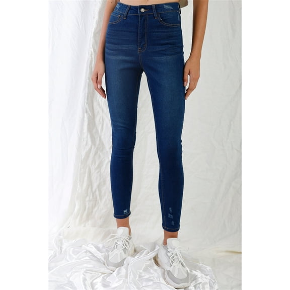 Dark Blue High-waisted With Rips Skinny Denim Jeans 5