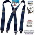 thumbnail image 1 of Dark Blue Holdup Brand Snow Ski X-back Suspenders with USA Patented black Gripper Clasps, 1 of 4