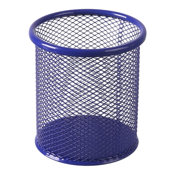 Dark Blue Iron Wire Mesh Round Pen Holder, 9x9cm Desk Organizer for Pens, Pencils, and Small Tools, Durable and Breathable Design Keeps Workspace Tidy and Accessible, 1pc