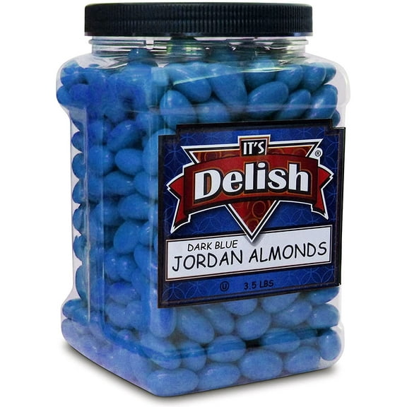 Dark Blue Jordan Almonds by Its Delish, 3.5 lbs Jumbo Container  Candied Almond Nut with Sweet Hard Candy Coating - Weddings Birthday Boy Baby Shower Theme Party Favors Candy Buffets - Vegan & Kosher