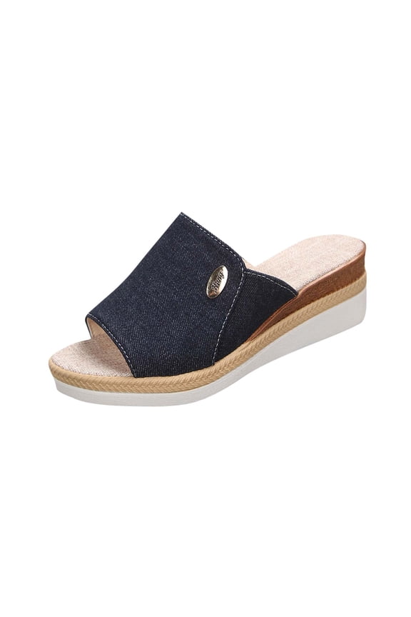 Dark Blue Ladies Beach Wedge Sandals With Fish Mouth For Spring And Summer Perfect For Warm Weather Activities And Comfortable Heel