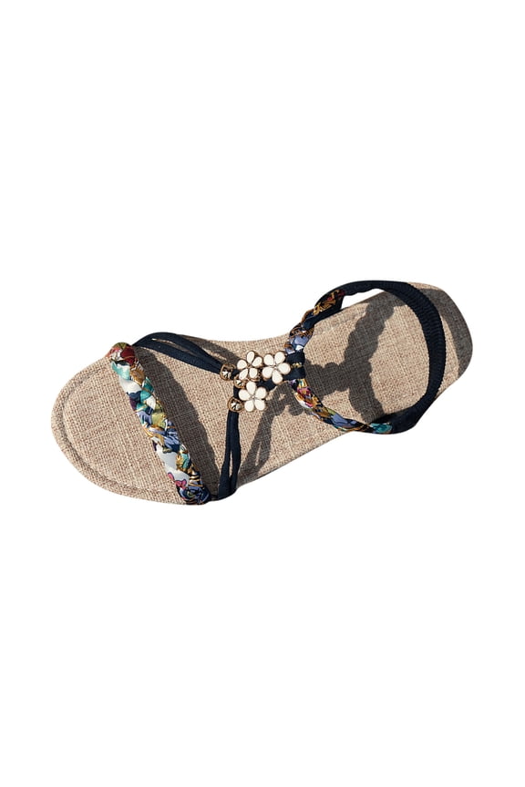 Dark Blue Ladies Comfort Summer Round Head Comfy Sandals Beach Casual Sandals With Low Heel For Casual Outdoor Indoor Activities Breathable And Lightweight