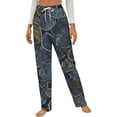 thumbnail image 1 of Dark Blue Leaf Pattern Design Winter Female Pants Flannel High Waist Women Pants Lady Warm Straight Leg Plush Trousers, 1 of 7