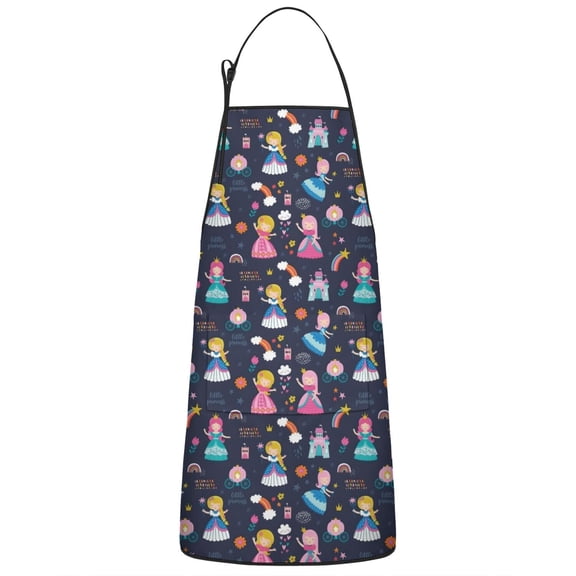 Dark Blue Little Princess Pattern Apron-Garden Aprons for Women with Pockets-Cotton Linen Waterproof Kitchen Cooking Gardening Aprons Adjustable for Kitchen,Cooking,BBQ and Salon 33x27 Inch