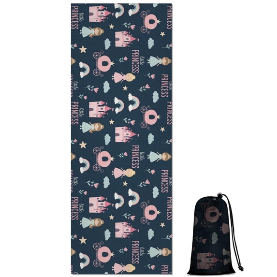 Dark Blue Little Princess Pattern Hot Yoga Mat Towel Non Slip for Hot Yoga - Quick-Drying Yoga Mat Cover with 4 Corner Pockets with Travel Bag - Hot Yoga Towel Non Slip 74"x26"