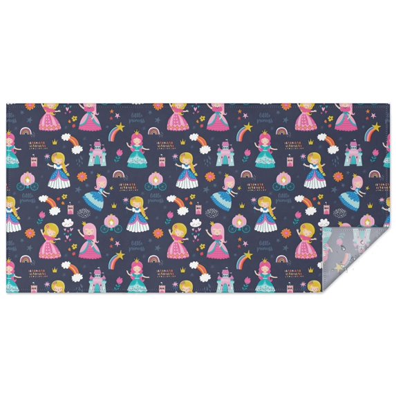 Dark Blue Little Princess Pattern Rectangle Tablecloth 60"x120",Waterproof Polyester Rectangle Table Cloth, Wipeable Spillproof Polyester Tablecloth for Dining, Camping, Indoor and Outdoor