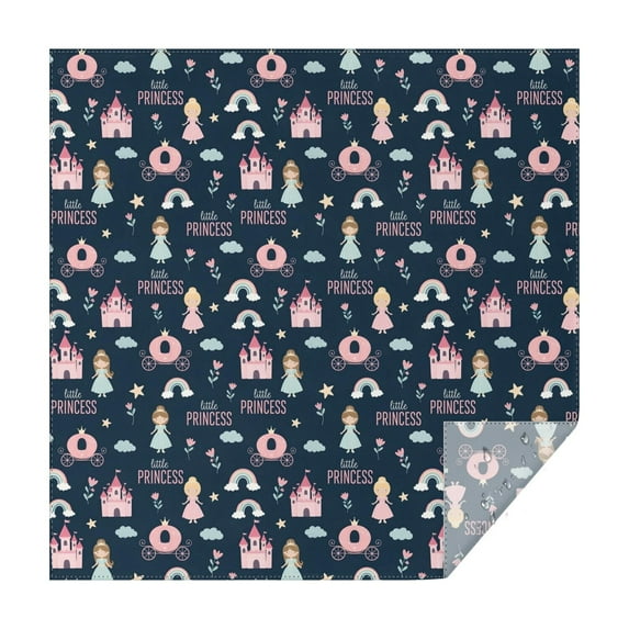 Dark Blue Little Princess Pattern Square Tablecloth,Waterproof Square Table Cover,Wipeable Spillproof Washable Table Cover for Home Kitchen Party Decor 42"X42"(107x107cm)