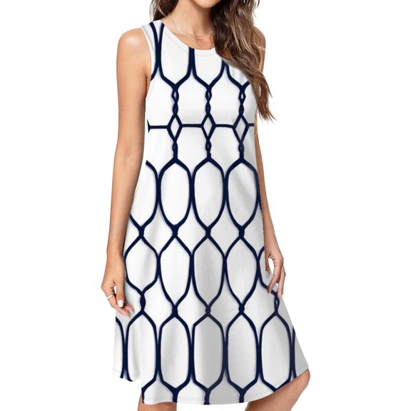 Dark Blue Looped Net Pattern Dress Loose Women'S Dress Beach Dresses With Pockets Dresses For Womens