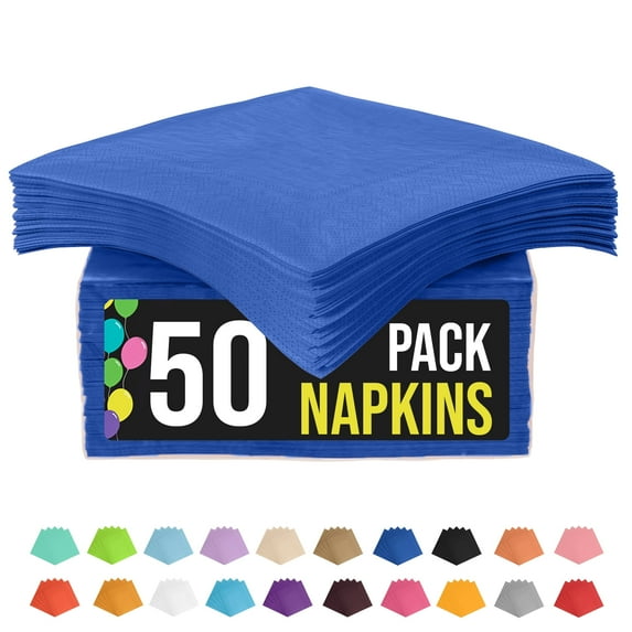 Crown Display Luncheon & Dinner Paper Napkins, Blue, 50 Count