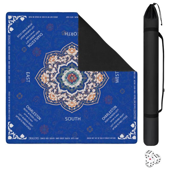 Dark Blue Mahjong Table Cover 31.5 x 31.5 Inches Noise Reduction Anti Slip Game Mat Comes with Black Carrying Bag for Board Card Games
