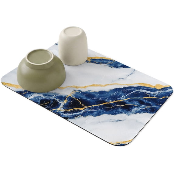Dark Blue Marble Gold Foil Dish Drying Mat,Absorbent Diatomaceous Earth ...