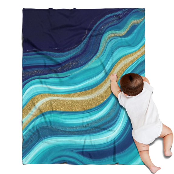 Dark Blue Marble Gold Line Pattern Blanket,Comfortable Soft Flannel Throw Blanket,All Season,Warm Lightweight Blankets for Sofa Bed Couch Living Room Chair,30"x40"