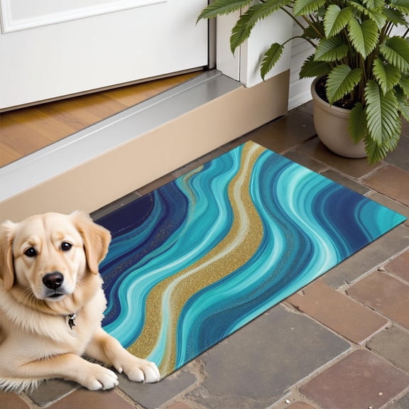 Dark Blue Marble Gold Line Pattern Door Rugs,Washable Non Slip Door Mats Indoor,Decorative Door Mats,Entry Mat Indoor for Entrance,Bedroom,Kitchen,Bathroom,16"x24"