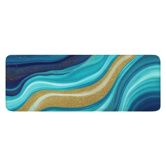 Dark Blue Marble Gold Line Pattern Kitchen Rug Mat,Kitchen Runner Rugs Non Skid Washable,Decorative Kitchen Floor Mats for Kitchen,Sink,Laundry,17"x47.2"