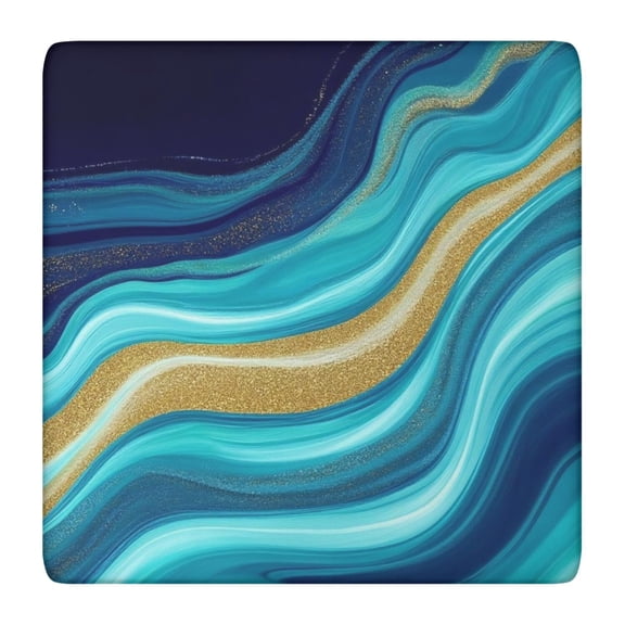 Dark Blue Marble Gold Line Pattern Square Fitted Tablecloth with Elastic Edge,Square Table Cover,Washable Elastic Table Cover for Home Kitchen Party Decor 36"x36"