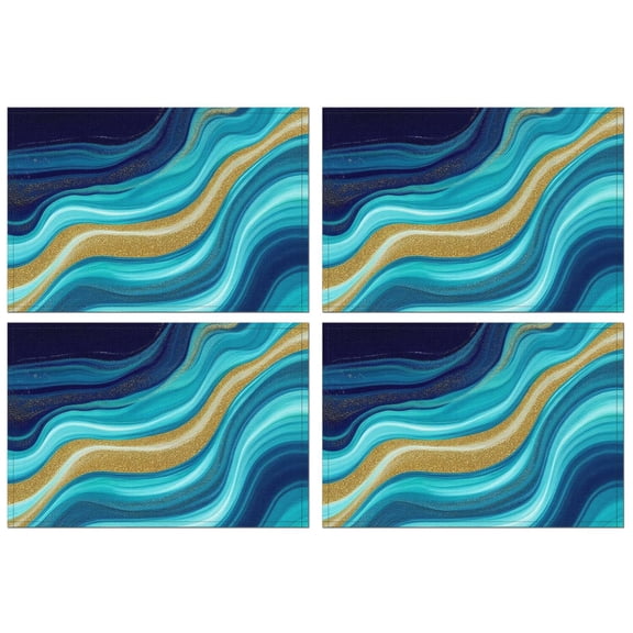 Dark Blue Marble Gold Line Pattern Summer Placemats Table Placemats Set Of 4-Linen Kitchen Washable Placemats Table Mats 11.8"x17.7" Non-Slip Heat Resistant