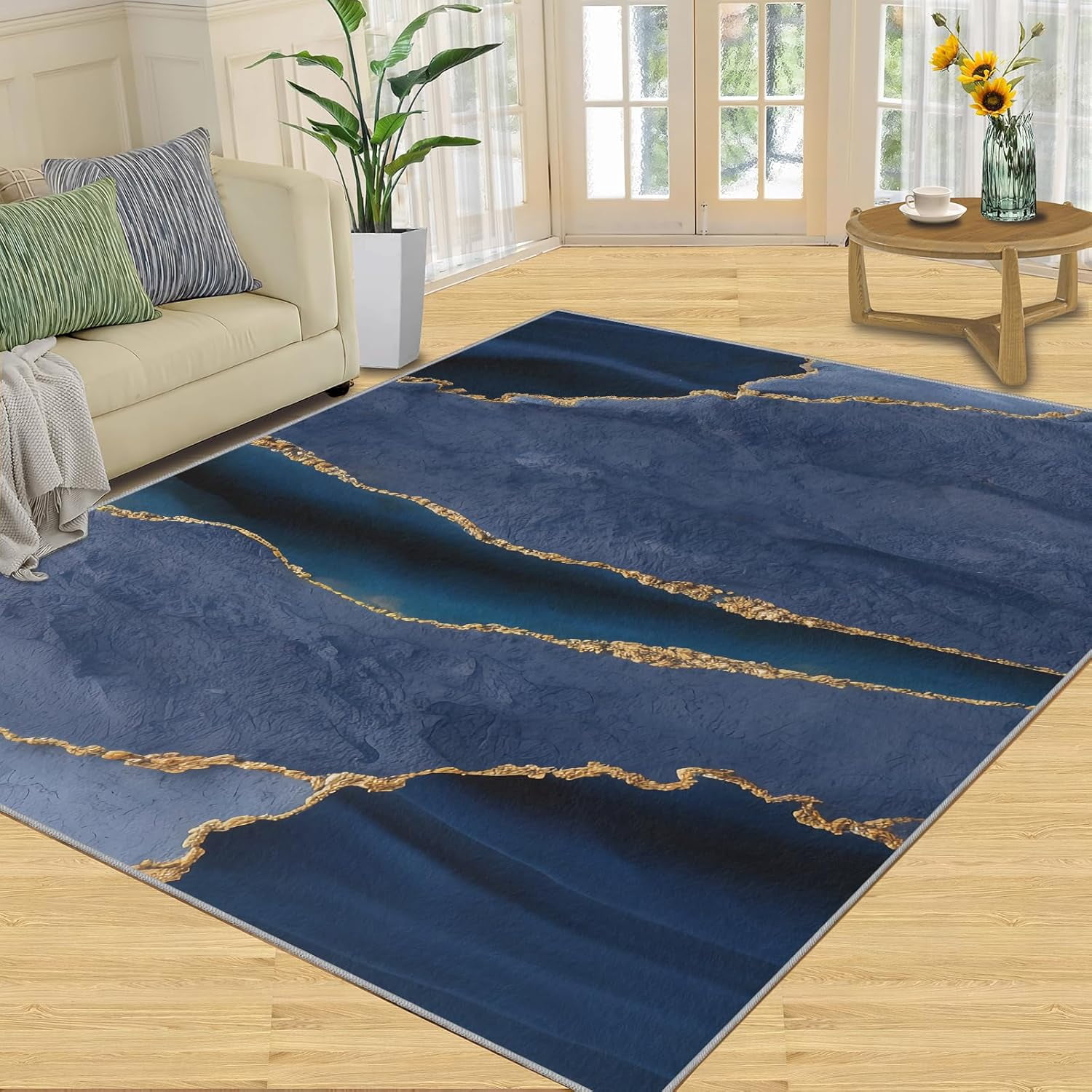 Blue Rug Kitchen Rug Dark Blue Marble Rug Kitchen Rug, Simple Elegant Living Room Rug ...