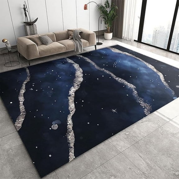 Dark Blue Marble Texture Area Rug, Retro Abstract Luxury Washable Flannel Carpet, Floor Rugs Lightweight Portable Breathable Soft Comfortable For Bedroom Living Room Study 5 x 7ft