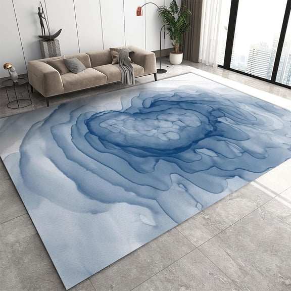 Dark Blue Marble Texture Area Rugs ,Creativity Abstract Gradient Fluid Blue Rugs For Living Room ,Anti-Slip Washable Rugs ,Apply To Bedroom Dining Room Kitchen Bathroom 1x2ft