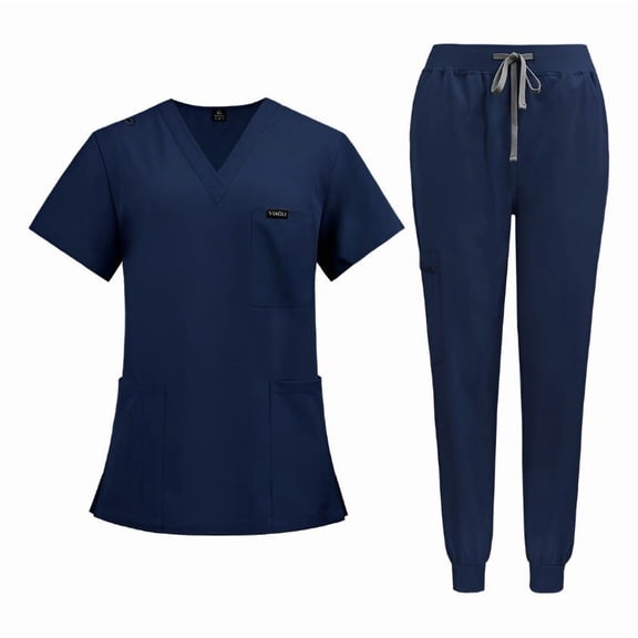 Dark Blue Medical Scrubs Uniforms Set Doctor Short Sleeve Surgical Uniforms Unisex Shirt & Pant Surgical Uniforms Set