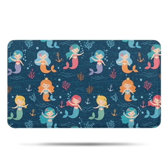 Dark Blue Mermaid Pattern Bathroom Rugs Mat,Non Slip Microfiber Bathroom Rug,Rubber Backing,Soft Bathroom Mats for Bathroom Floor,Tub and Shower,17x30in(43x75cm)
