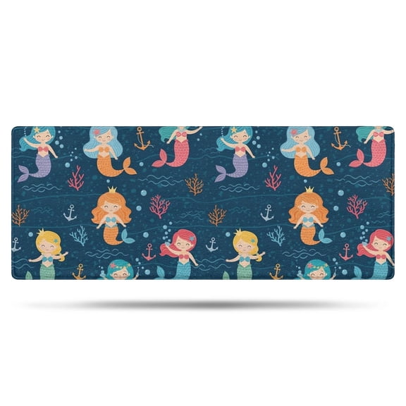Dark Blue Mermaid Pattern Bathroom Rugs Mat,Non Slip Microfiber Bathroom Rug,Rubber Backing,Soft Bathroom Mats for Bathroom Floor,Tub and Shower,60x24in(150x60cm)