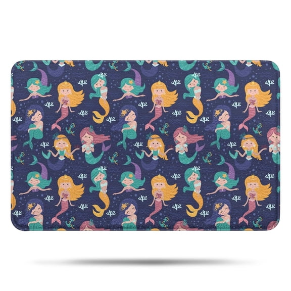 Dark Blue Mermaid Princess Pattern Bathroom Rugs Mat,Non Slip Microfiber Bathroom Rug,Rubber Backing,Soft Bathroom Mats for Bathroom Floor,Tub and Shower,17x27in(43x68cm)
