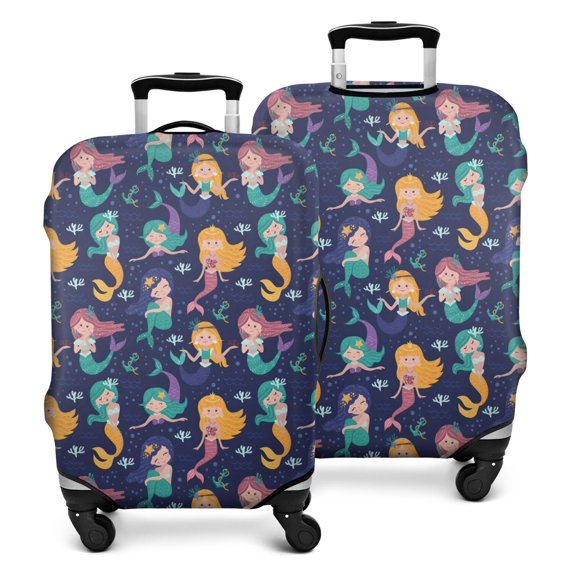 Dark Blue Mermaid Princess Pattern Luggage Cover Fashion Suitcase Cover Baggage Covers Fit 25-28 Inch Luggage (Go Travel)