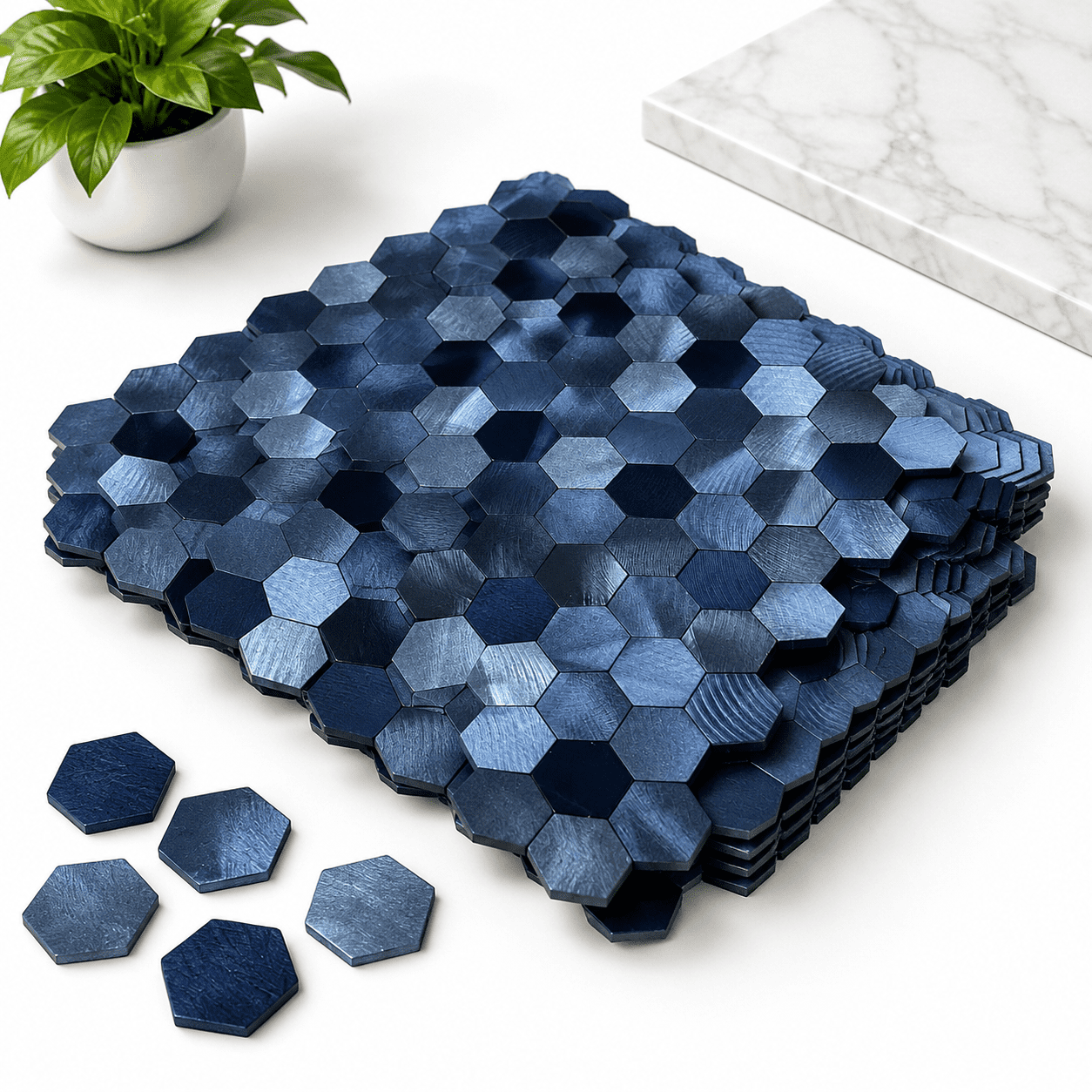 Stick Plus Dark Blue Metal Peel-and-Stick Mosaic Tiles, 12.64 x 12.60 x 1.26 ...