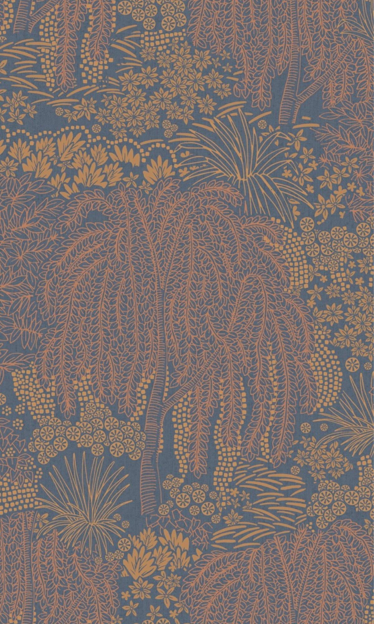 Dark Blue Metallic Garden Tropical Wallpaper, Double Roll, 57 sqft