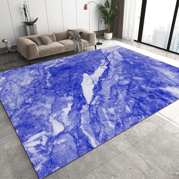 Dark Blue Modern Aesthetic Marble Texture Area Rug, Modern Soft Luxury Bedroom Rugs, Non-Slip Washable Dining Room Carpet, Nursery Kitchen Office Easy Clean Rugs 5 x 7ft