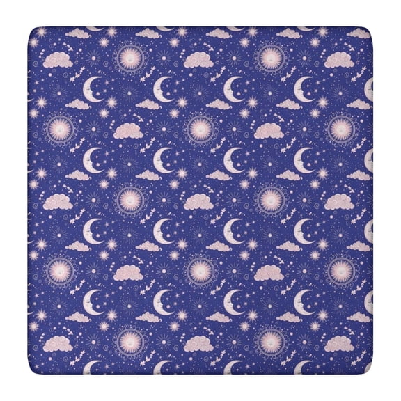 Dark Blue Moon Cloud Star Pattern Square Fitted Tablecloth with Elastic Edge,Square Table Cover,Washable Elastic Table Cover for Home Kitchen Party Decor 36"x36"