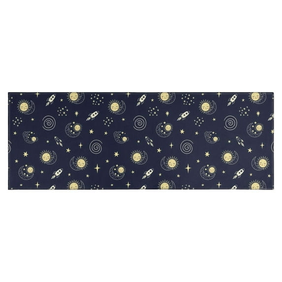 Dark Blue Moon Pattern Kitchen Rug Mat,Kitchen Runner Rugs Non Skid Washable,Decorative Kitchen Floor Mats for Kitchen,Sink,Laundry,17"X47"