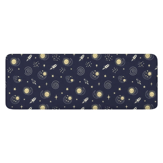 Dark Blue Moon Pattern Kitchen Rug Mat,Kitchen Runner Rugs Non Skid Washable,Decorative Kitchen Floor Mats for Kitchen,Sink,Laundry,17"x47.2"