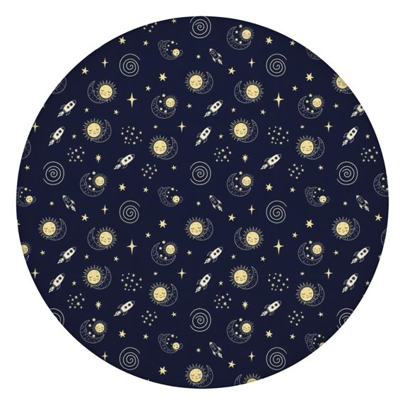 Dark Blue Moon Pattern Round Fitted Tablecloth with Elastic Edge,Dining Table Cover Waterproof,Outdoor Round Tablecloth for Camping,Dining,Indoor and Outdoor