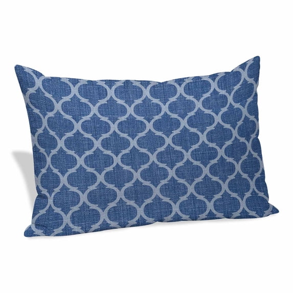 Dark Blue Morocco Pillow Covers, Linen Long Throw Pillow Case, Ethnic Abstract Geometric Quatrefoil Grid Holiday Pillow Protector Decorative Cushion Cover for Living Room/Bedroom 20" x 30"