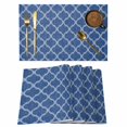 thumbnail image 1 of Dark Blue Morocco Placemats Set of 6, Ethnic Abstract Geometric Quatrefoil Grid Placemats for Dining Table, Place Mats for Kitchen Tabletop, Waterproof Wipeable Dining Table Mats Set, 1 of 9