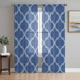 thumbnail image 1 of Dark Blue Morocco Sheer Curtains 63 Inch Length 2 Panels for Living Room, Ethnic Abstract Geometric Quatrefoil Grid Voile Kitchen Curtain Set, Luxury Privacy Drapes Window Treatment for Bedroom, 1 of 7