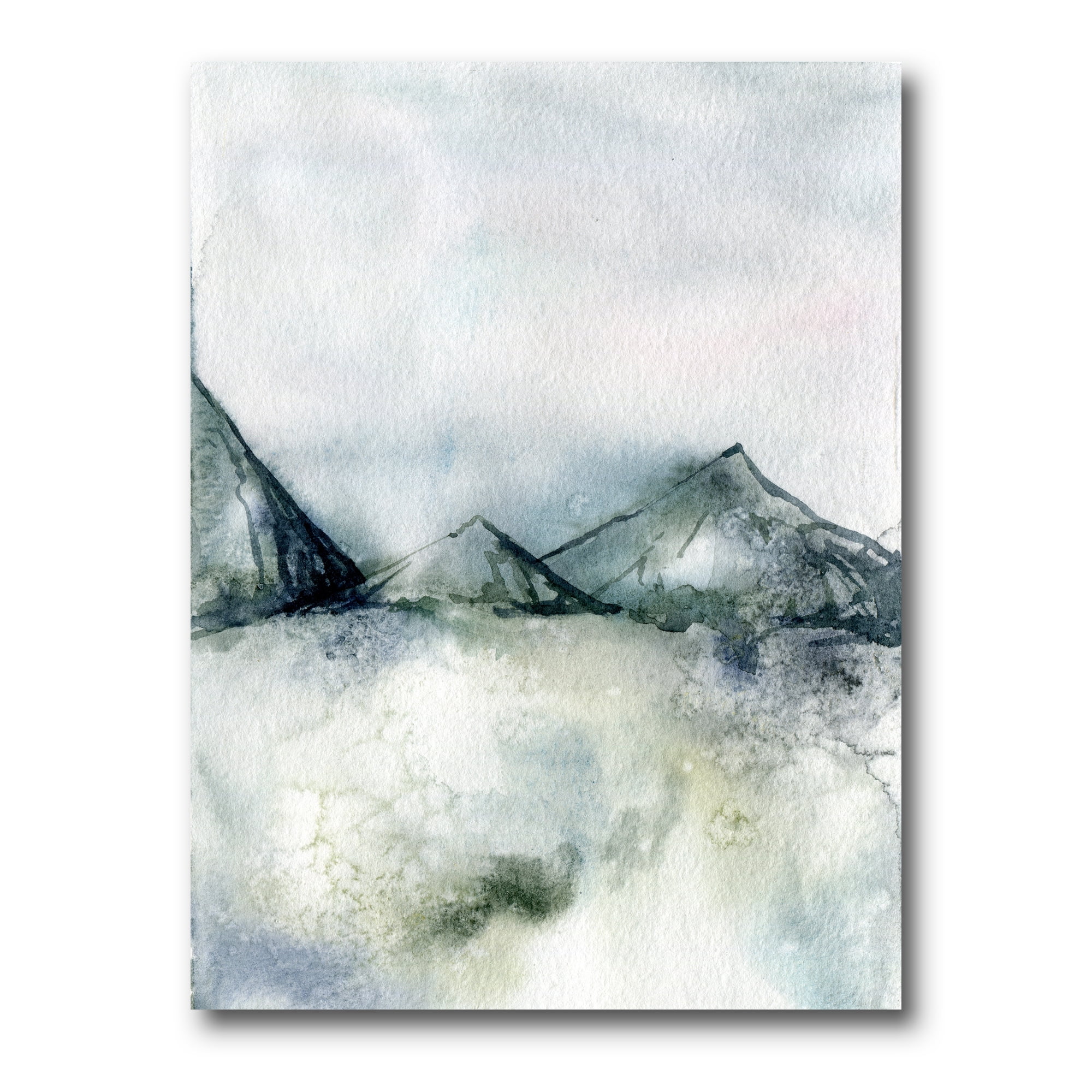 Dark Blue Mountain Landscape Winter Minimalistic 8 in x 12 in Painting Canvas Art Print, by Designart