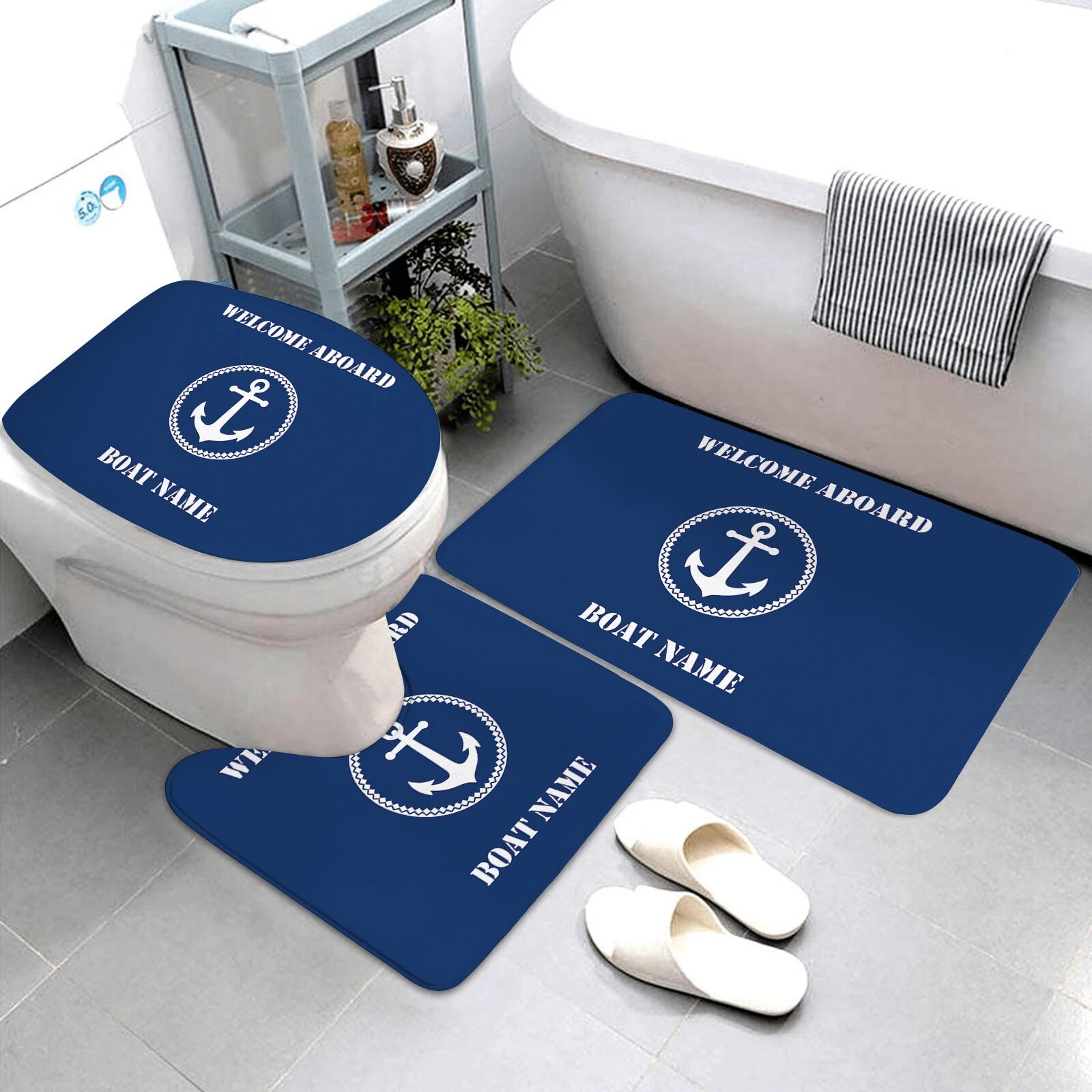 Dark Blue Nautical Decorative Bath Mat Bathroom Rug and Mat Set ...