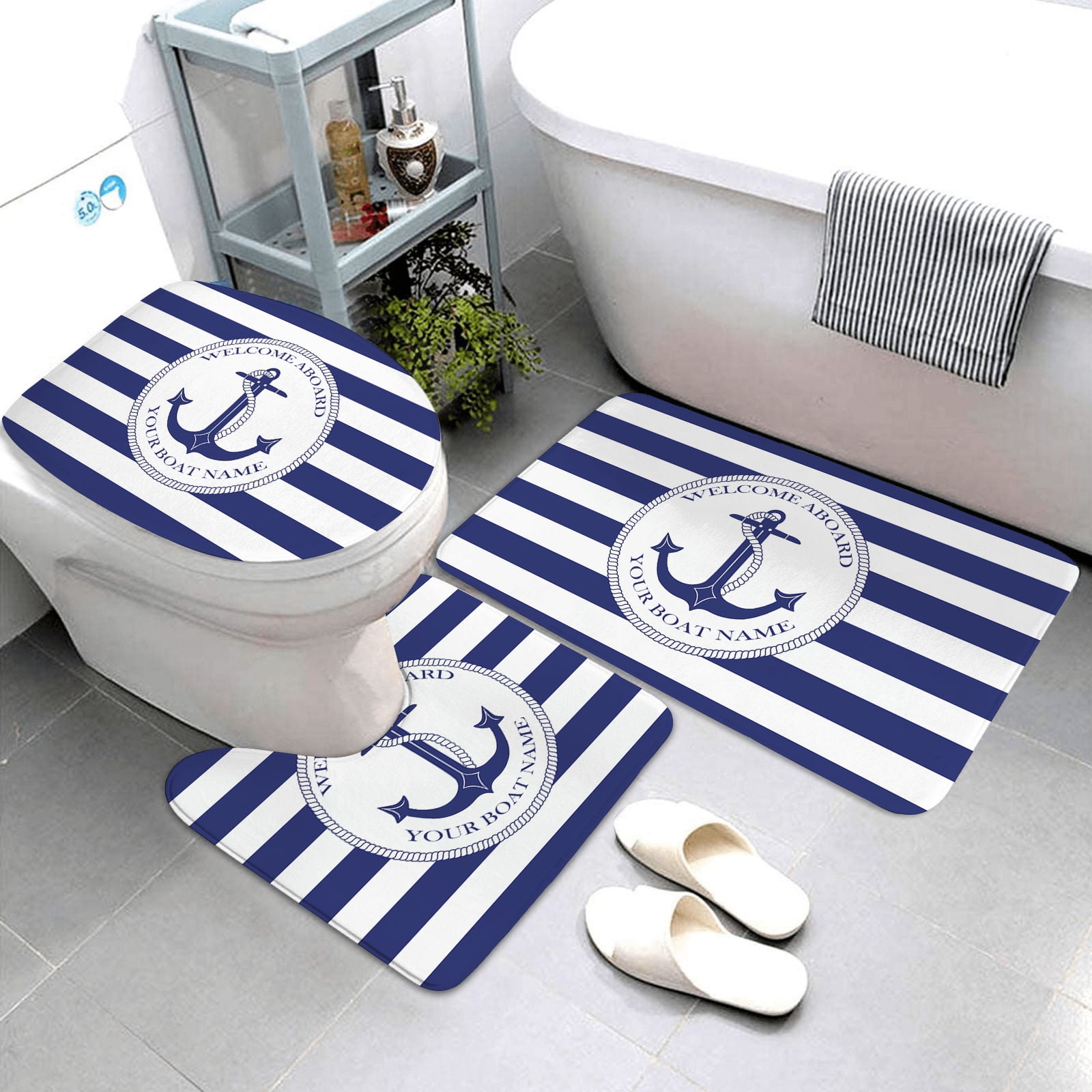 Dark Blue Nautical Decorative Bath Mat Bathroom Rug and Mat Set ...
