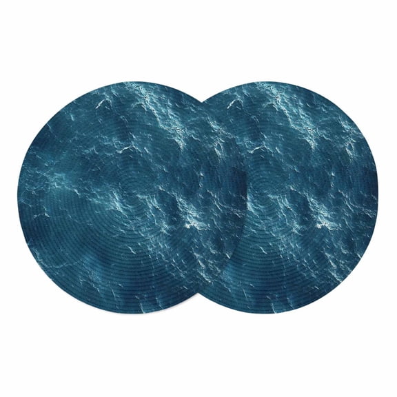 Dark Blue Nautical Round 13 Inch Placemats Set of 2, Ocean Beach Coastal Seaside HeatResistant Non Slip Place Mats for Dining Table, Wipeable Braided Kitchen Table Mats for Housewarming