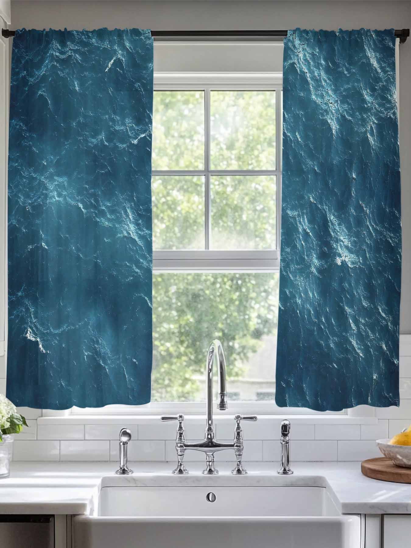 Dark Blue Nautical Sheer Curtains for Living Room Bedroom Ocean Beach