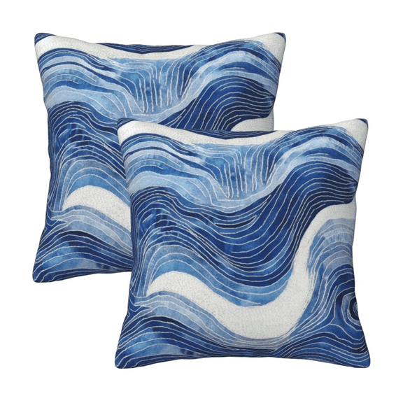 Dark Blue Navy and White Waved Pillow Covers 18x18 Inch Decorative Modern Abstract Light Blue White Pillowcases Set of 2 Farmhouse Cushion Covers for Couch Bed Sofa Farmhouse Decor