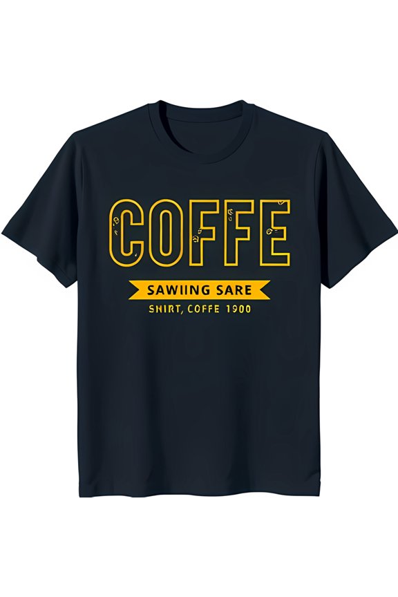Dark Blue Neck T-Shirt with Yellow 'COFFE' Design & 'SAWIING SARE' Banner