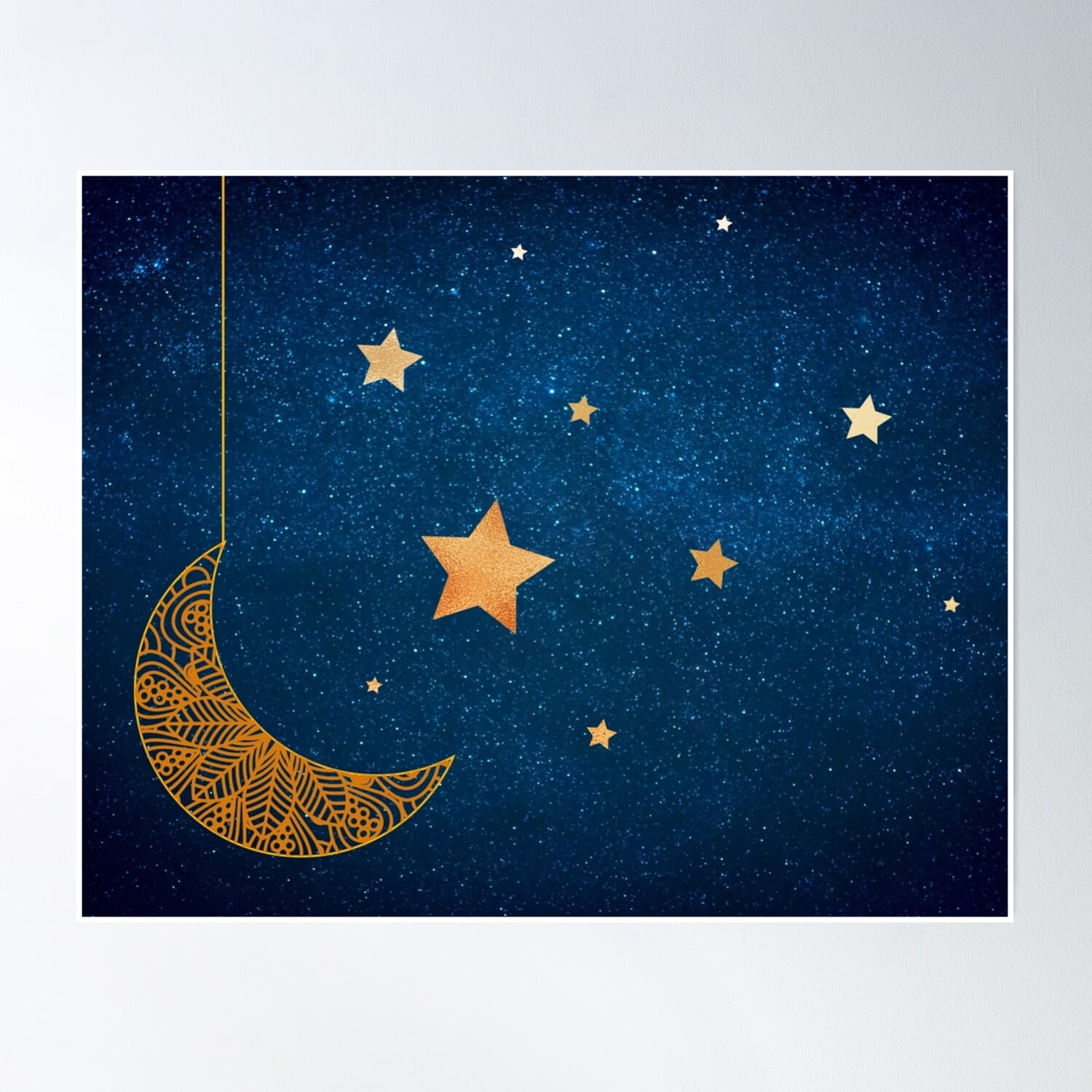 Dark Blue Night Sky With Moon And Stars Poster Wall Art, Modern Wall ...